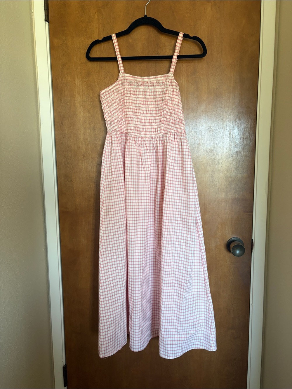 SOLID & STRIPED Red Gingham Smocked Maxi Sundress